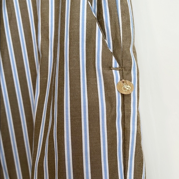 SCOTCH & SODA NWT Olive Green Striped Wide Leg Pants Slant Pocket, Size L - Picture 1 of 10